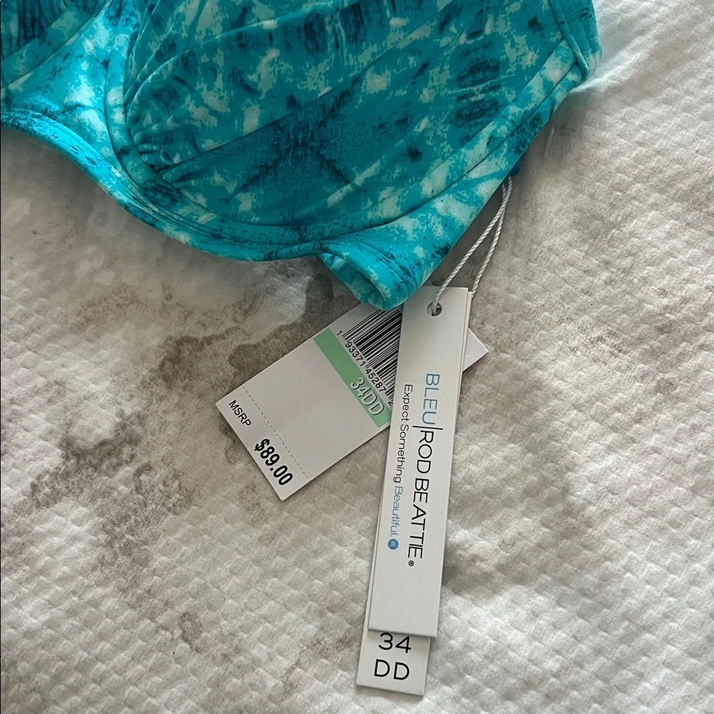 Bleu Rod Beattie Makes Waves Underwired Turquoise Tie-Dye Bikini Top Size 34DD